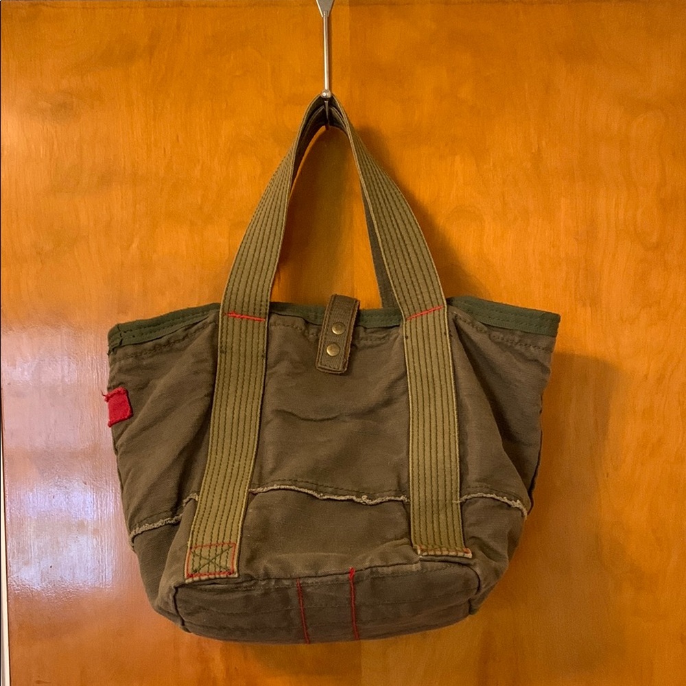 Gap Red Olive Green Canvas Tote Bag